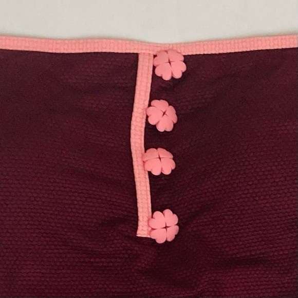 Kate Spade classic pique bandeau one piece in plum with pale pink trim. Large - Picture 4 of 9